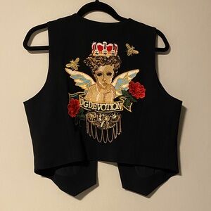 Black Embroidered Angel Vest, unique custom made